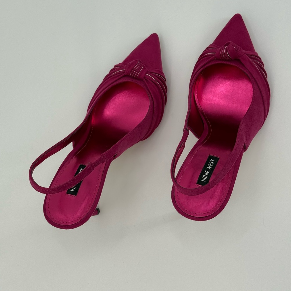 Nine West Faive Pink Suede Slingback Stiletto Pointed Toe Knot Detail Heels - Picture 10 of 16